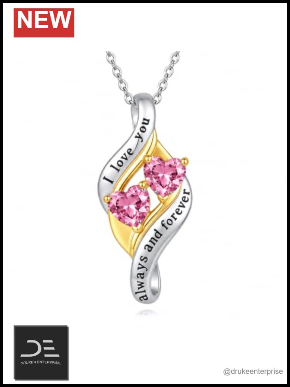 18K Gold Plated I Love You Birthstone Pendant Necklace with Adjustable Chain